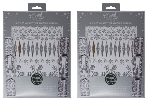 Christmas DIY Make Your Own Crackers Kit - Silver Snowflake Design - Set of 12