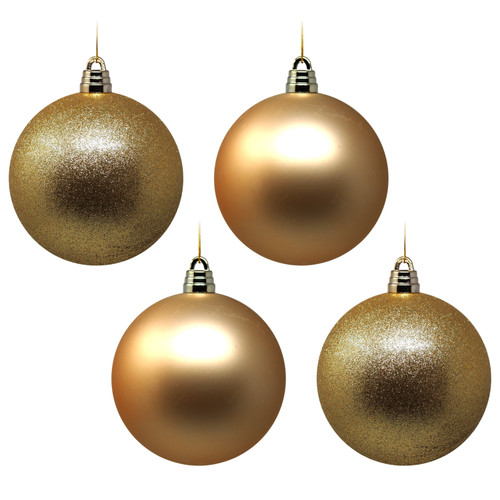 Large 15cm Christmas Tree Baubles Gold - Matte & Glitter - Set of 4 Large 15cm Christmas Tree Baubles Gold - Matte & Glitter - Set of 4