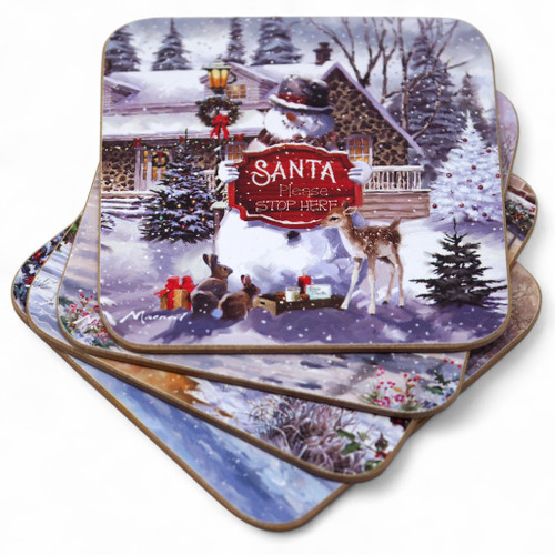 Christmas Snowman Hard Back Coasters Non Slip - Set of 4