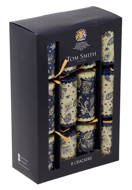 Tom Smith Luxury Navy and Gold Christmas Crackers - Pinecone - Set of 8