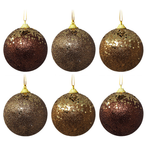 Gold and Bronze Glitter Sequin Christmas Baubles - Set of 6 Gold and Bronze Glitter Sequin Christmas Baubles - Set of 6