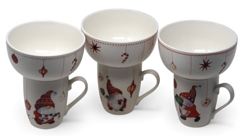 6 Piece Christmas Gonk Stacking Ceramic Mug and Bowl Set