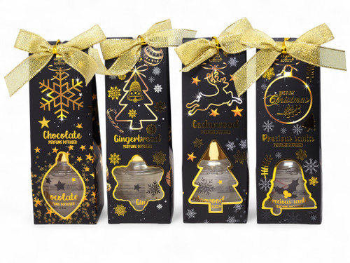 Christmas Scented Black Gold Reed Diffusers - Individual Gift Boxes - Set of 4