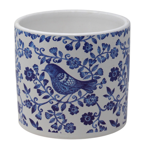 Blue & White Indoor Ceramic Plant Flower Pot - Bird