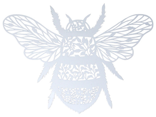 White Metal Bee Wall Art with Filigree Cut-Out Detail