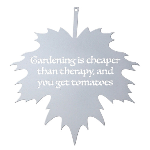 White Metal Leaf Garden Hanging Plaque Sign with Gardening Quote