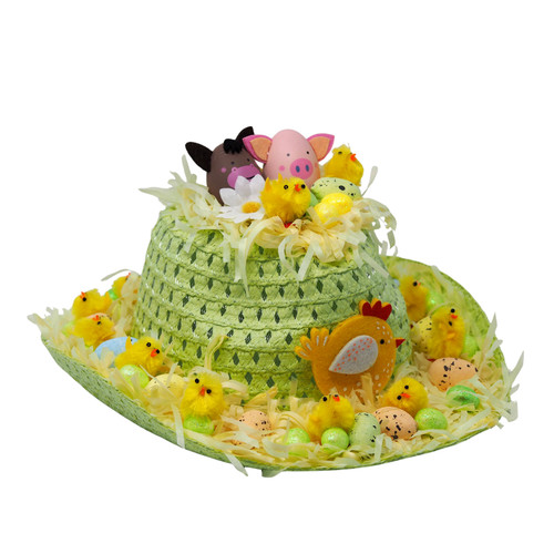 Boys Ready Made Decorated Easter Cowboy Hat Bonnet - Cow & Pig