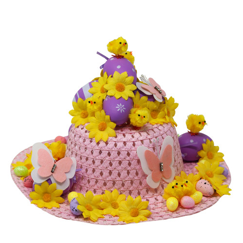 Girls Ready Made Decorated Easter Hat Bonnet - Sunflower Eggs