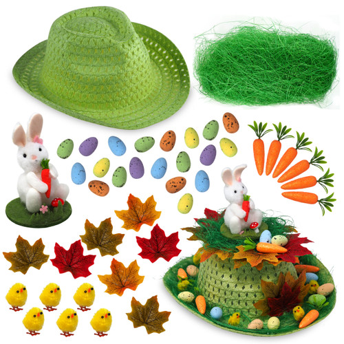 Boys Make Your Own Easter Bonnet Cowboy Hat Complete Kit - Bunny in Grass