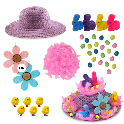 Girls Make Your Own Cute Easter Bonnet Hat Complete Kit - Cute Bunnies