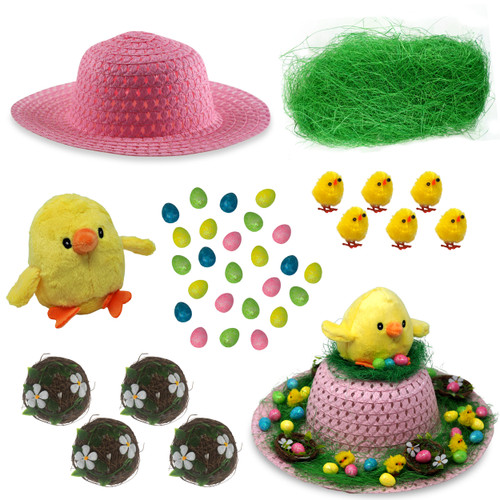 Girls Make Your Own Cute Easter Bonnet Hat Complete Kit - Giant Chick