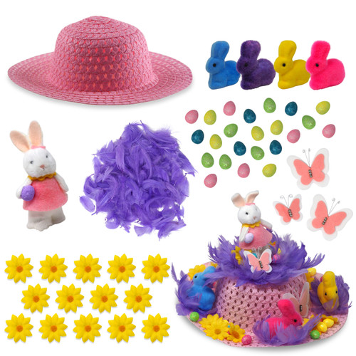 Girls Make Your Own Cute Easter Bonnet Hat Complete Kit - Bunny Girl