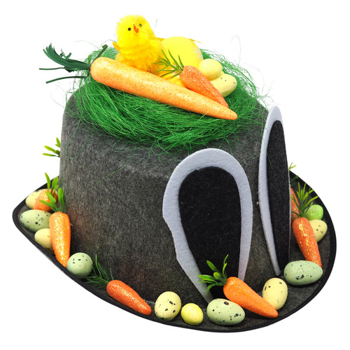 Boys Ready Made Decorated Easter Cowboy Hat Bonnet - Grey top hat