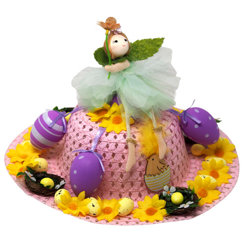 Girls Ready Made Decorated Easter Hat Bonnet - Green Fairy