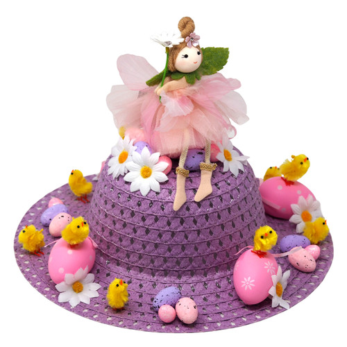 Girls Ready Made Decorated Easter Hat Bonnet - Pink Fairy