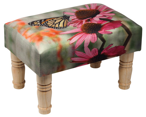 Butterfly Flower Print Upholstered Cushioned Footstool Foot Rest