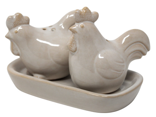 Ceramic Chicken Cruet Salt and Pepper Shaker Set with Tray