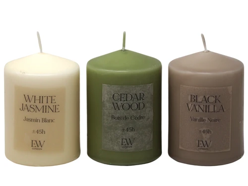 Scented 10cm Pillar Candles 45 Hour Burn Time White Green Natural - Set of 3
