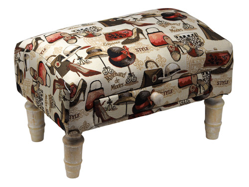 Handbags & Hats Print Upholstered Footstool with Storage Drawer