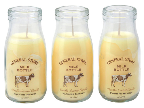 Vintage Style Milk Bottle Vanilla Scented Candles - Set of 3