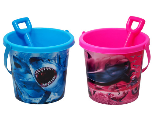 Children's Shark & Dolphin Beach Bucket and Spade Set - Blue and Pink - Set of 2