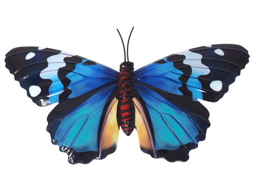 Metal Butterfly Garden Wall Hanging 34cm Blue and Black Decorative Ornament