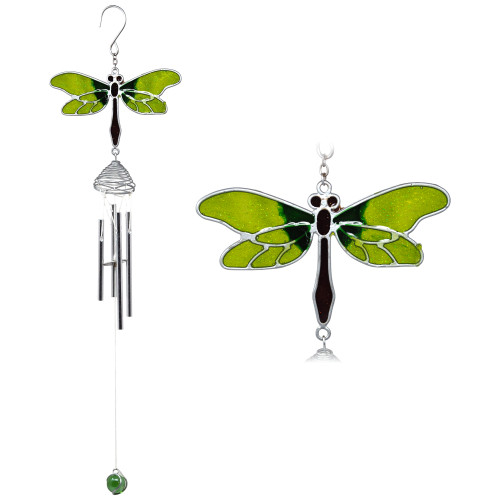 Green Dragonfly 40cm Metal Wind Chime Suncatcher Hanging Garden Ornament
