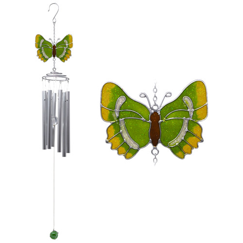 Green Butterfly 65cm Metal Wind Chime Suncatcher Hanging Garden Ornament