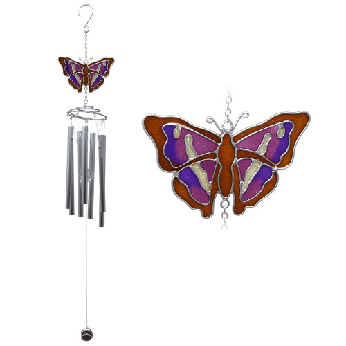 Purple Butterfly 65cm Metal Wind Chime Suncatcher Hanging Garden Ornament