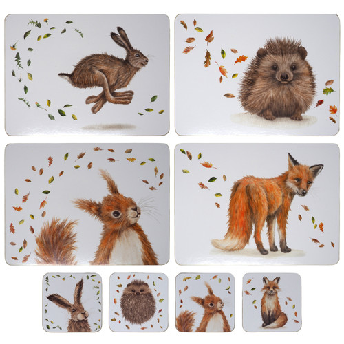 Woodland Animals Dinner Hardback Placemats & Coasters - Set of 4