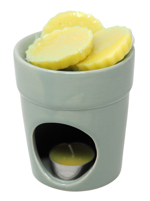Citronella Ceramic Wax Melt Burner Gift Set with Yellow Wax Melts and Tealight