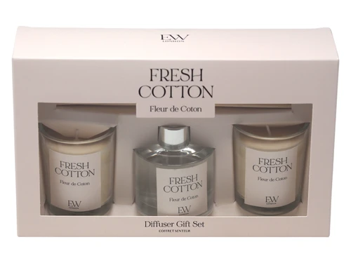 EW London Reed Diffuser & Scented Votive Candle Gift Set  - Fresh Cotton