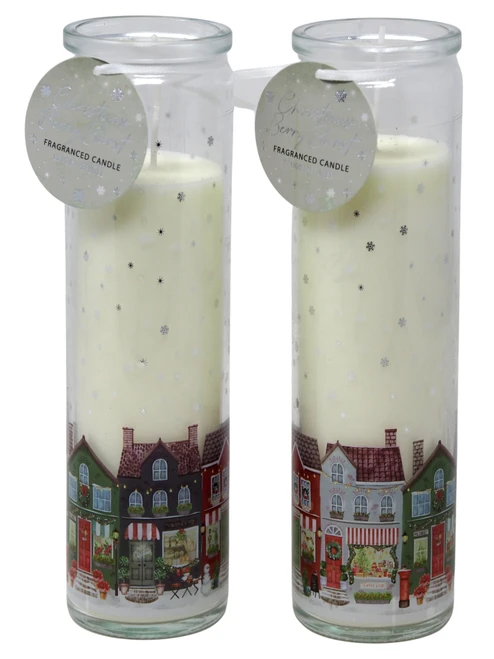 Christmas Berry Fragranced Candles in Glass Jars Festive Village  - Set of 2