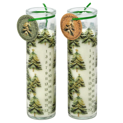 Cinnamon Christmas Advent Countdown Glass Jar Candles Tree Design - Set of 2