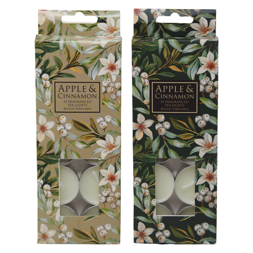 Apple & Cinnamon Fragranced Tea Lights in Botanical Gift Boxes - Set of 20