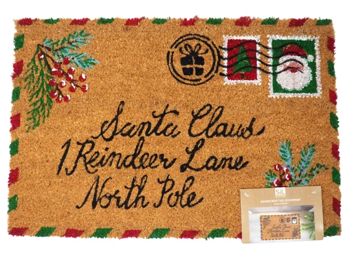 Santa Letter North Pole Christmas Coir Door Mat - Festive Postcard Design