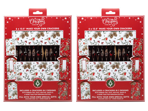 Make Your Own Christmas Crackers with Robin and Pine Cone Design - Set of 12