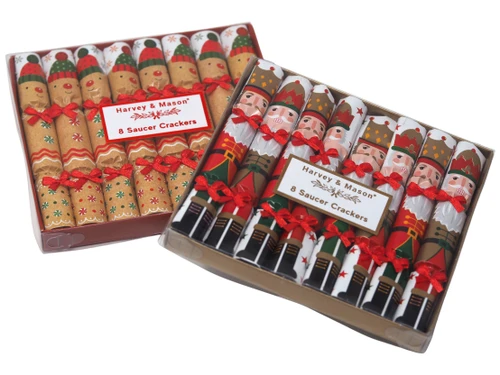Harvey Mason Mini Christmas Saucer Crackers – Gingerbread Nutcracker – Set of 16