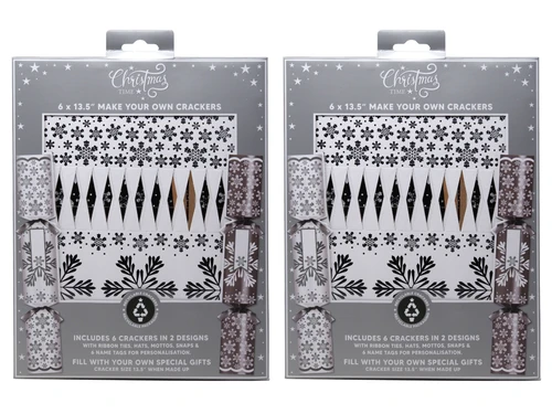 Make Your Own Christmas Crackers Kit Silver White Snowflake Design - Set of 12