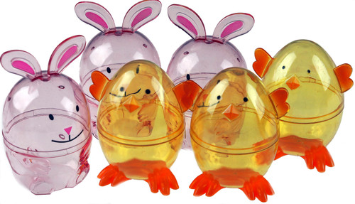 6 X Easter Bunny Chick Characters - Plastic Containers For Sweets / Chocolate Eggs!