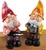 Shelf Ledge Sitting Garden Gnome Ornaments  - Red Yellow Design (Set of 2)
