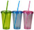 Coloured Plastic Drinking Tumbler Beaker With Lid And Straw - Set of 3