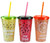 Freezable Drinking Tumbler Cups - Fruit Design, Lid And Straw - Set of 3