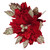 Red Velvet Poinsettia Christmas Flower Picks with Gold Glitter - Set of 6