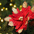 Red Velvet Poinsettia Christmas Flower Picks with Gold Glitter - Set of 6