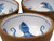 Nautical Wooden and Enamel Bowls with Blue Sea Life Designs - Set of 3