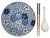 Ramen Noodle Bowl Set with Chopsticks and Spoon - Navy Blue Floral