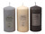 Scented 15cm Pillar Candles 65 Hour Burn Time Dark Light Grey Cream - Set of 3
