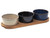 Ceramic Serving Bowl Set with Wooden Tray, Assorted Colours - Set of 4