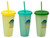 Colour Changing Outdoor Tumblers Lids Reusable Straws - Green Yellow - Set of 3